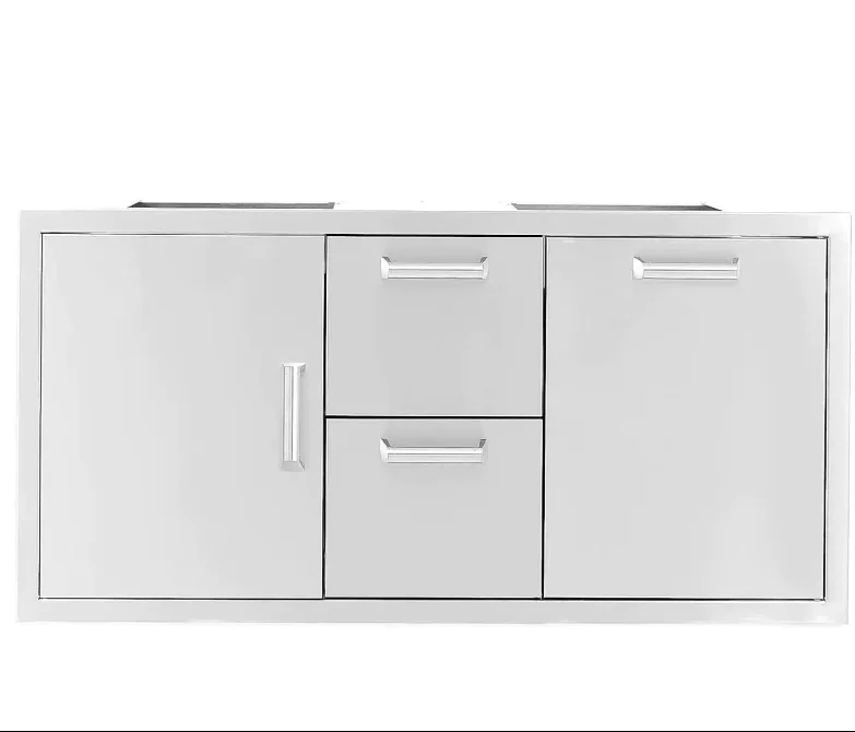 PCM 42-Inch Stainless Steel Door, Double Drawer & Roll-Out Trash Bin Combo, Contempo - BBQ-260-DDC-42TR + BBQ-350H-Handle (4)