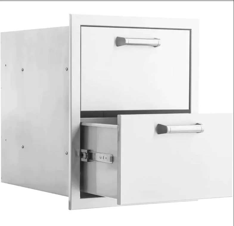 PCM 16-Inch Stainless Steel Double Access Drawer, Contempo - BBQ-260-DRW2 + BBQ-350H-Handle (2)