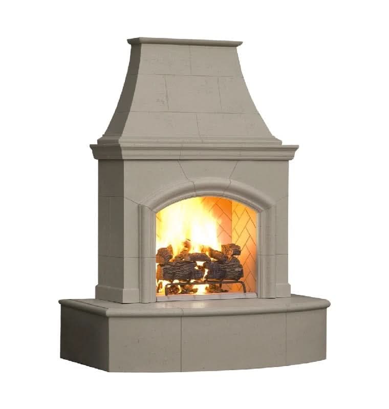 American Fyre Designs 87 Inch Vented Free-Standing Outdoor Phoenix Fireplace, 16 Inch Radiused Bullnose, Hearth and Body, Sedona, Key Value on the RIGHT/Gas Source UNDERNEATH- 017-01-A-SD-RUC