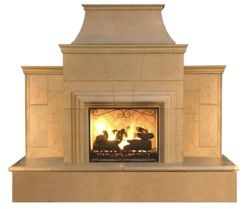 American Fyre Designs 95 Inch Vented Free-Standing Outdoor Grand Cordova Fireplace with Rectangle Extended Bullnose Hearth, Hearth Only, Smoke, Key Value on the RIGHT/Gas Source out the BACK- 882-35-H-SM-RBC