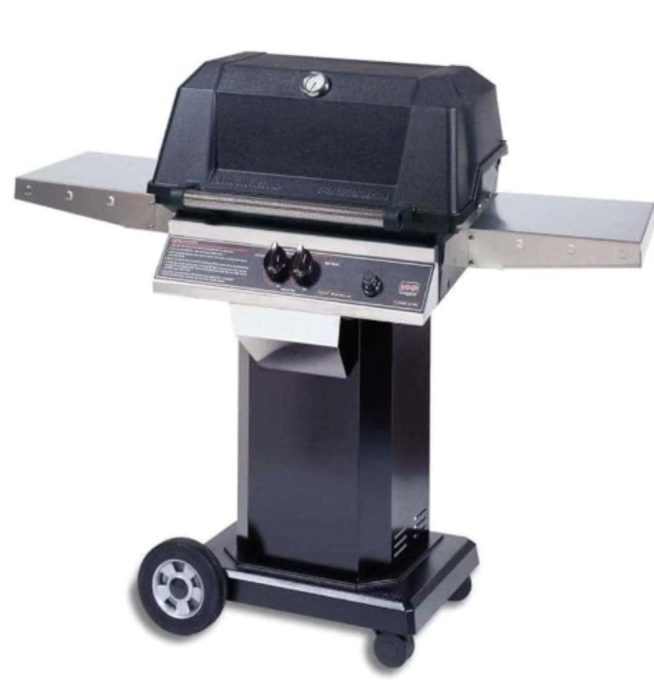 MHP WNK4DD - 57-Inch 2-Burner Black Cart Grill with Stainless Steel Shelves and SearMagic Grids - Natural Gas - WNK4DD-NS + OCOLB + OM-N