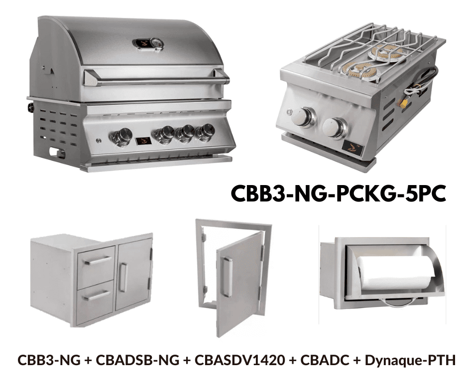 Whistler Standard Package Built-in 3 burner gas Grill with Double Side Burner, Stainless Steel Access door, Door Drawer Combo and Paper Towel Holder NG