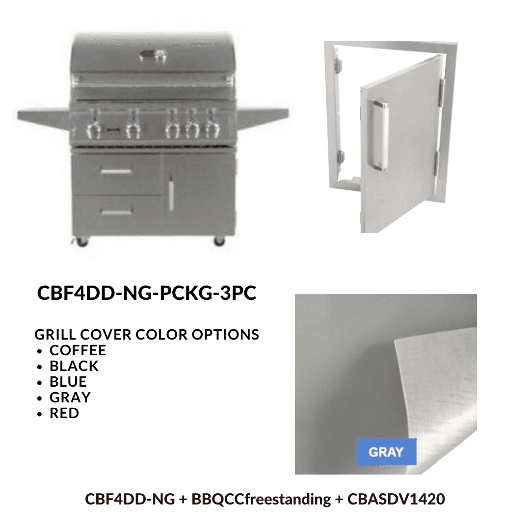 Whistler Basic Package 4 burner Freestanding Double Door Cart Gas Grill with Stainless Steel Access door and Custom Grill cover with 5 year warranty NG